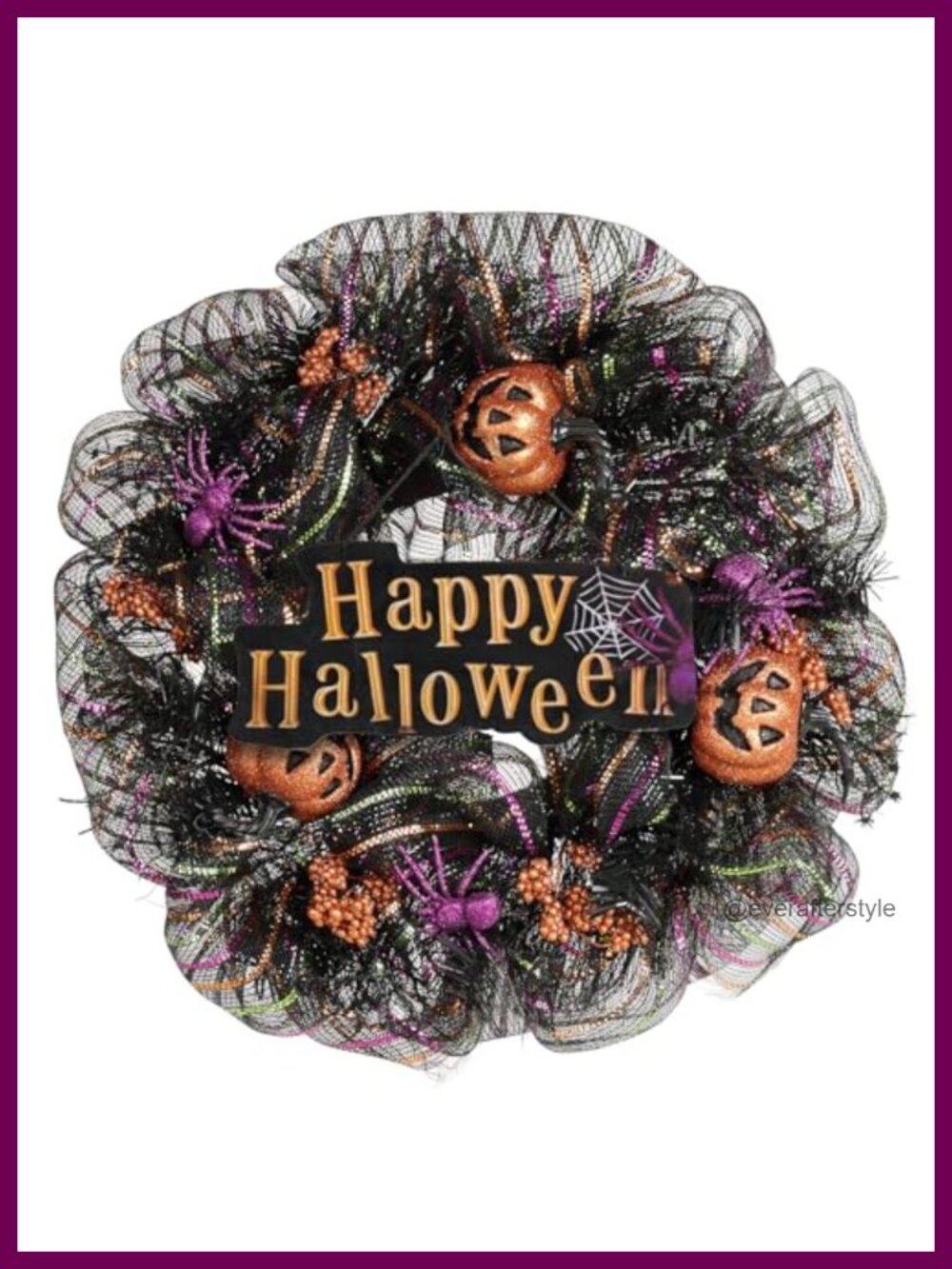 24 inch Halloween Wreath Mesh Spider Pumpkin Skull Front Door